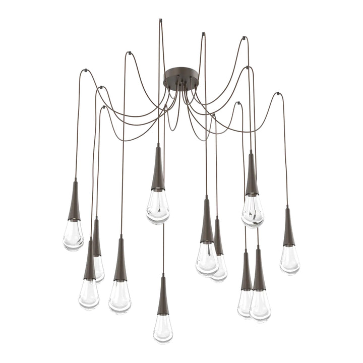 Raindrop Swag Chandelier by Hammerton Studio 12 Lights in Flat Bronze with Clear glass on adjustable cord
