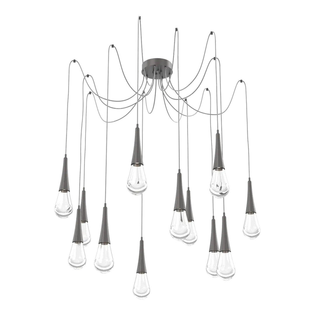 Raindrop Swag Chandelier by Hammerton Studio 12 Lights in Graphite with Clear glass on adjustable cord