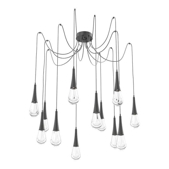 Raindrop Swag Chandelier by Hammerton Studio 12 Lights in Matte Black with Clear glass on adjustable cord