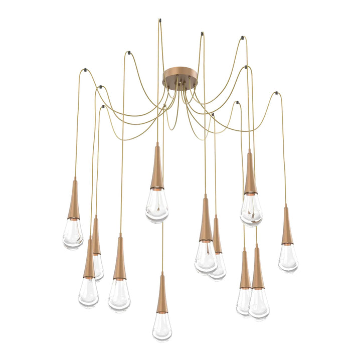 Raindrop Swag Chandelier by Hammerton Studio 12 Lights in Novel Brass with Clear glass on adjustable cord