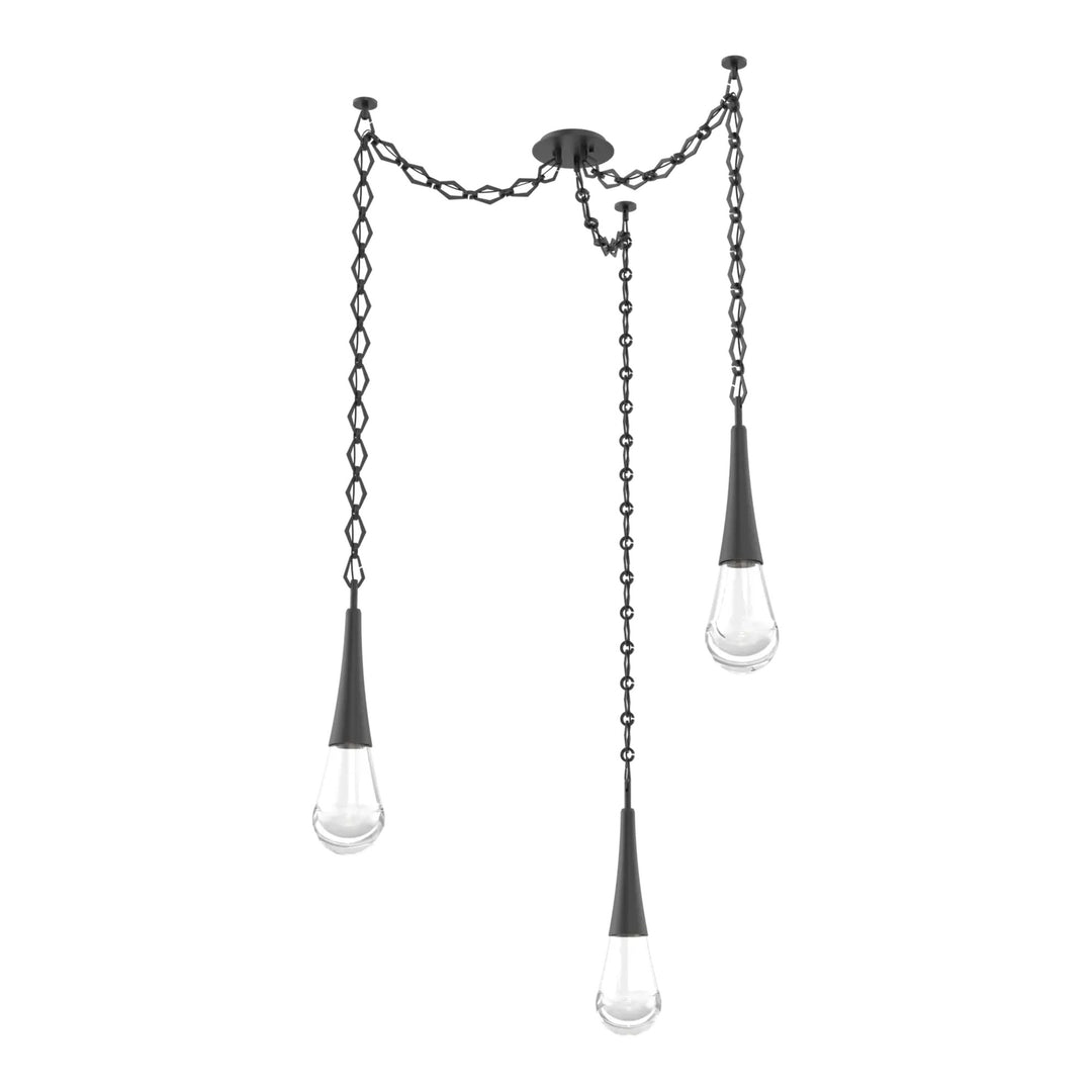 Raindrop Swag Chandelier by Hammerton Studio 3 Lights in Matte Black with Clear glass on chain