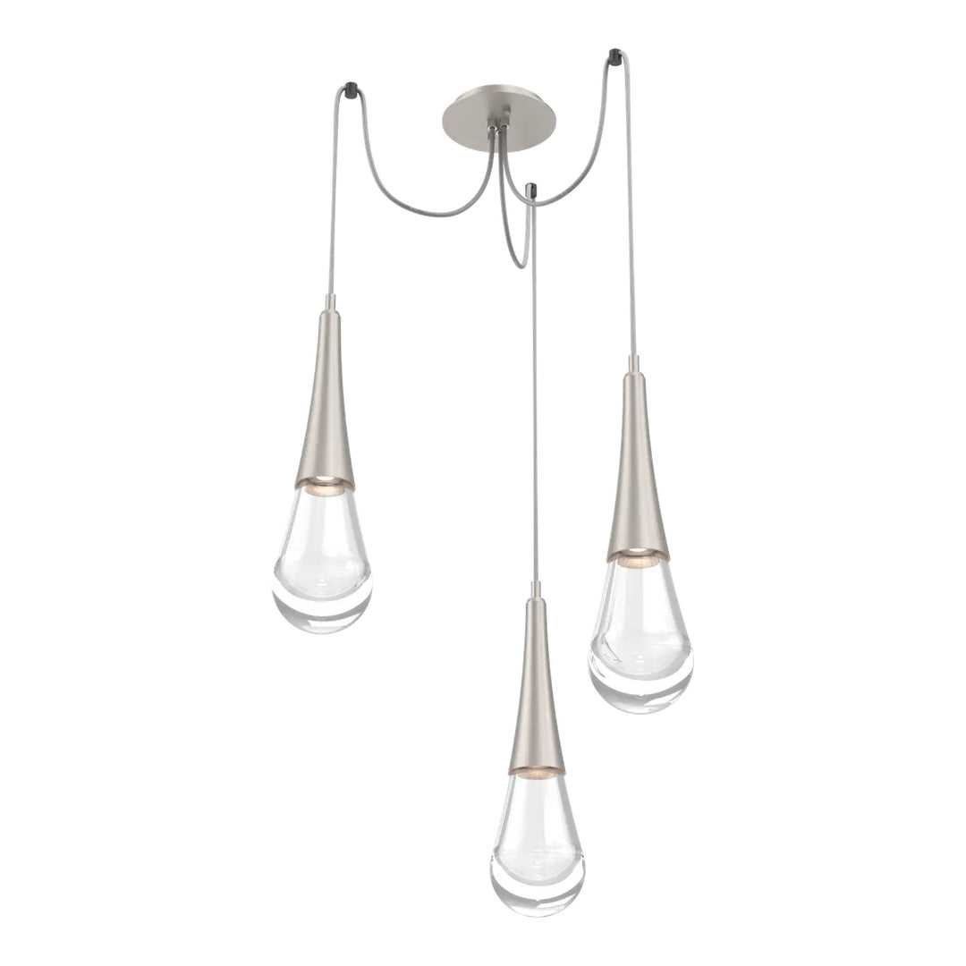 Raindrop Swag Chandelier by Hammerton Studio 3 Lights in Beige Silver with Clear glass on adjustable cord