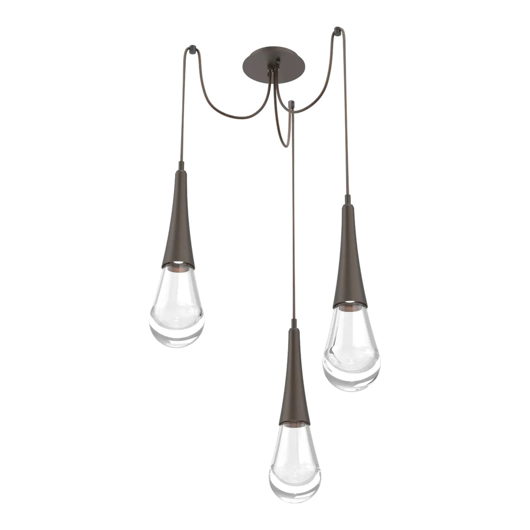Raindrop Swag Chandelier by Hammerton Studio 3 Lights in Flat Bronze with Clear glass on adjustable cord