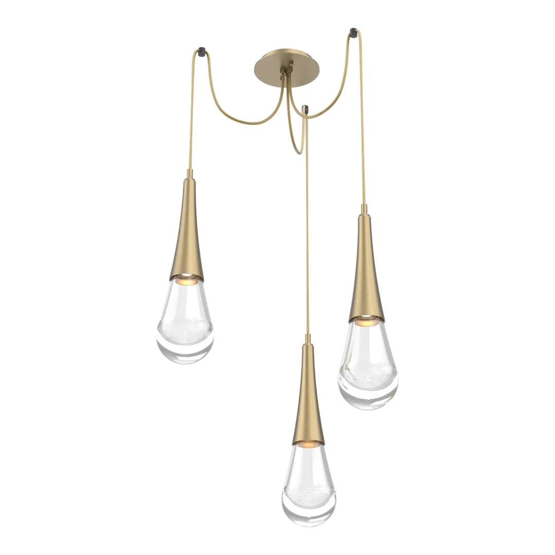 Raindrop Swag Chandelier by Hammerton Studio 3 Lights in Gilded Brass with Clear glass on adjustable cord