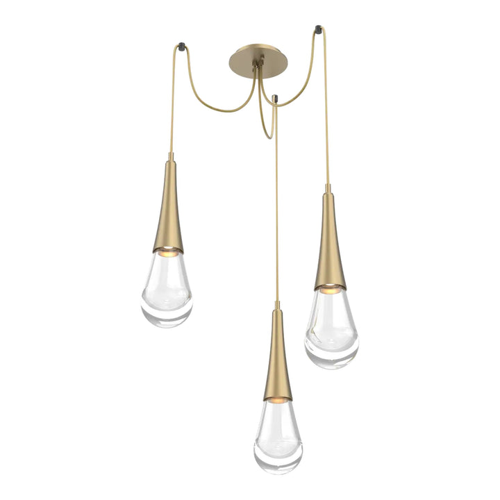 Raindrop Swag Chandelier by Hammerton Studio 3 Lights in Gilded Brass with Clear glass on adjustable cord