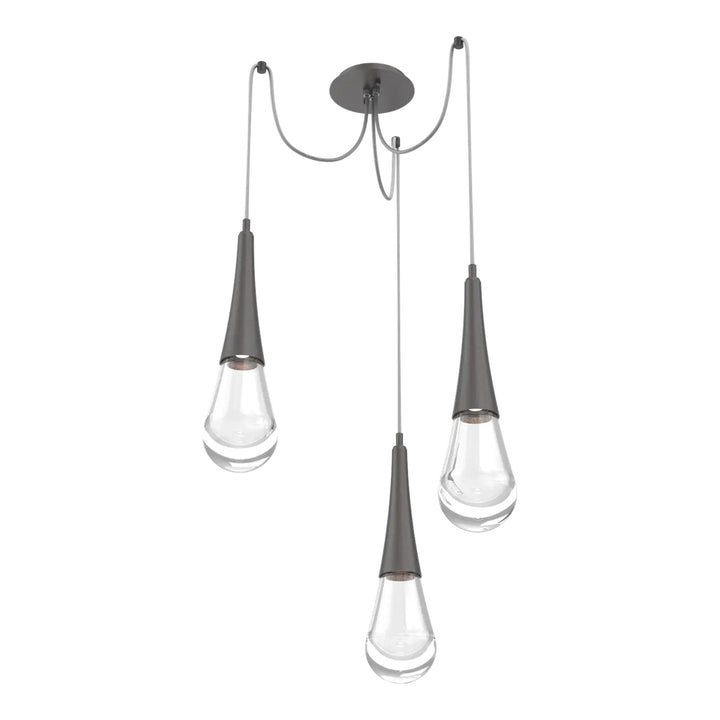 Raindrop Swag Chandelier by Hammerton Studio 3 Lights in Graphite with Clear glass on adjustable cord