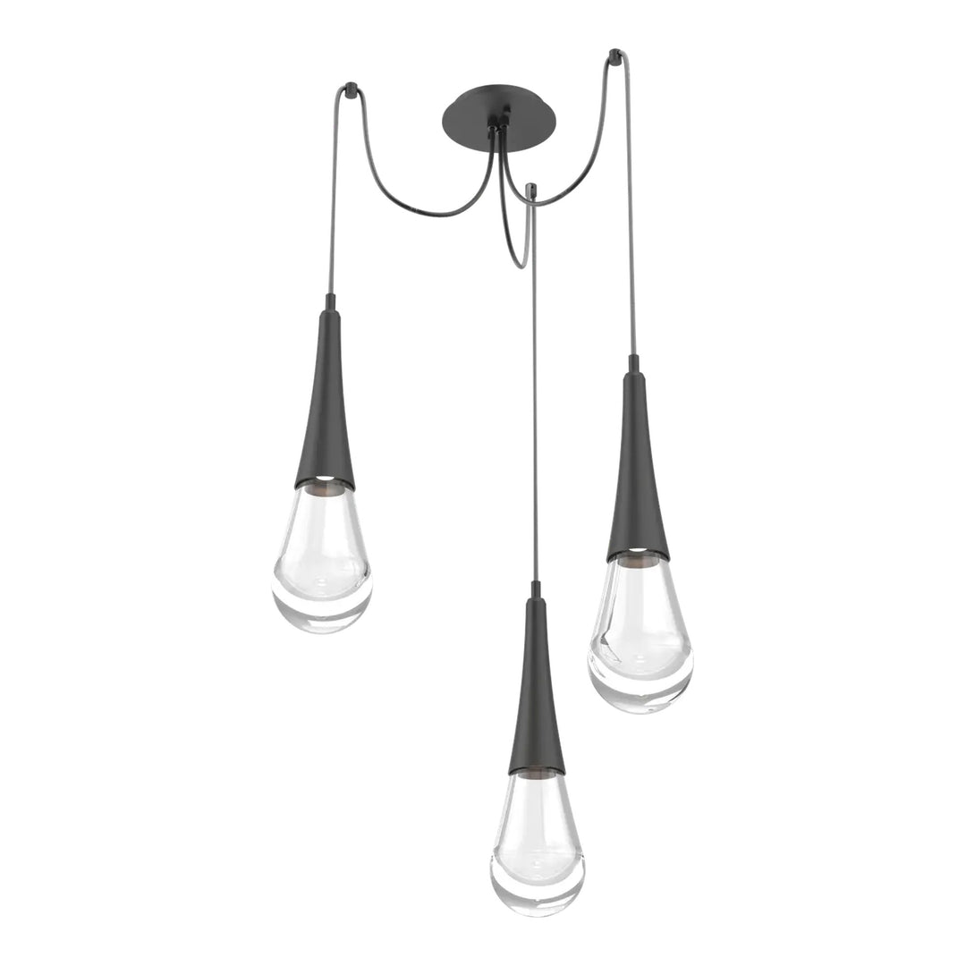 Raindrop Swag Chandelier by Hammerton Studio 3 Lights in Matte Black with Clear glass on adjustable cord