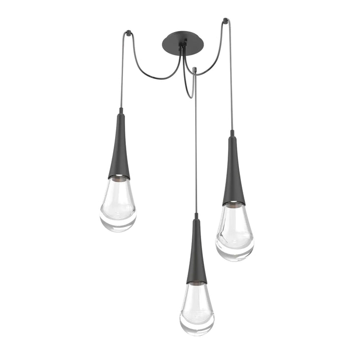 Raindrop Swag Chandelier by Hammerton Studio 3 Lights in Matte Black with Clear glass on adjustable cord