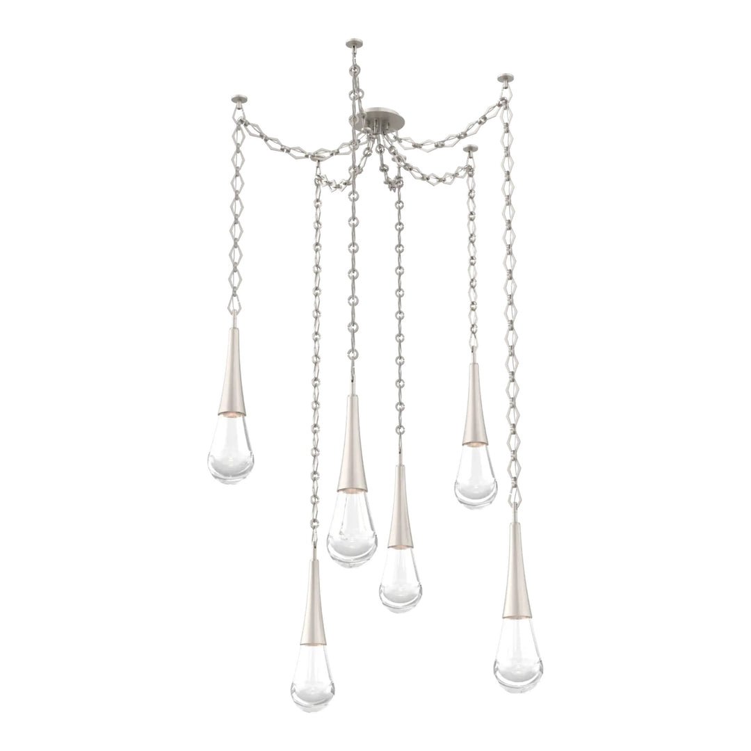 Raindrop Swag Chandelier by Hammerton Studio 6 Lights in Beige Silver with Clear glass on chain