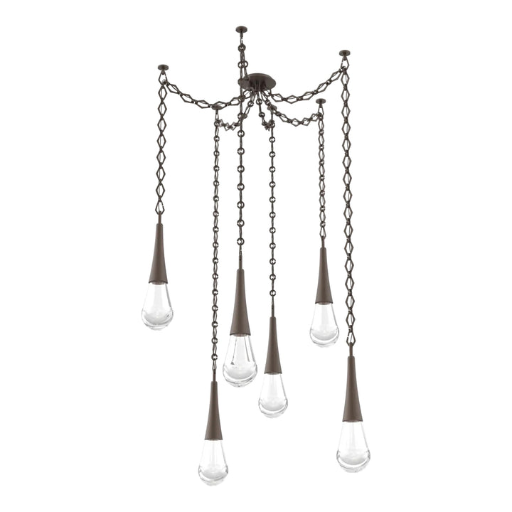 Raindrop Swag Chandelier by Hammerton Studio 6 Lights in Flat Bronze with Clear glass on chain