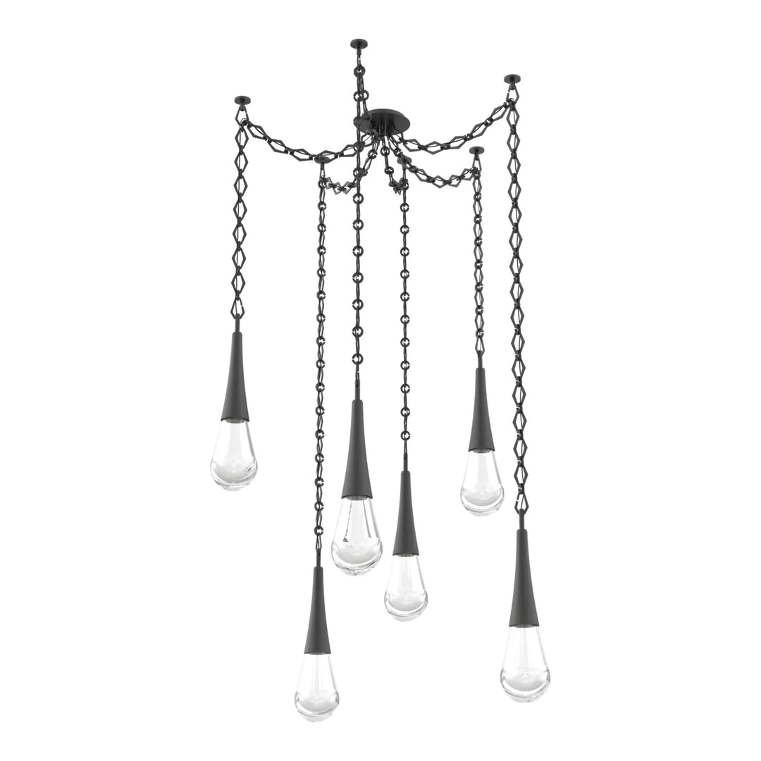 Raindrop Swag Chandelier by Hammerton Studio 6 Lights in Matte Black with Clear glass on chain