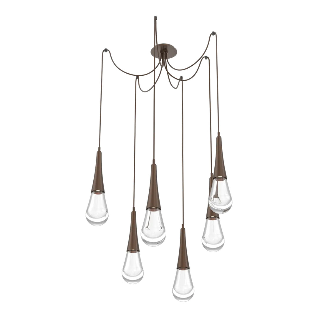 Raindrop Swag Chandelier by Hammerton Studio 6 Lights in Burnished Bronze with Clear glass on adjustable cord