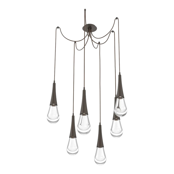 Raindrop Swag Chandelier by Hammerton Studio 6 Lights in Flat Bronze with Clear glass on adjustable cord
