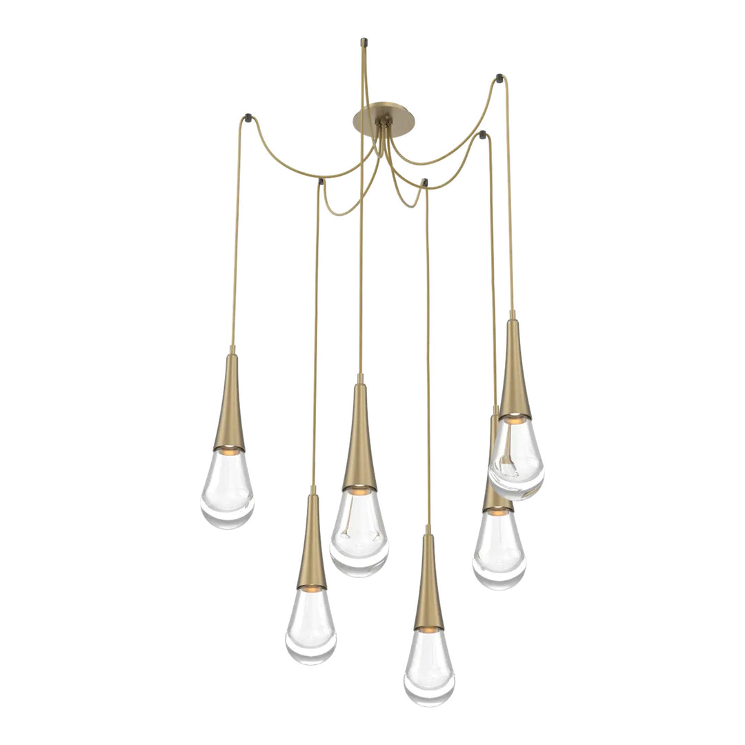 Raindrop Swag Chandelier by Hammerton Studio 6 Lights in Gilded Brass with Clear glass on adjustable cord