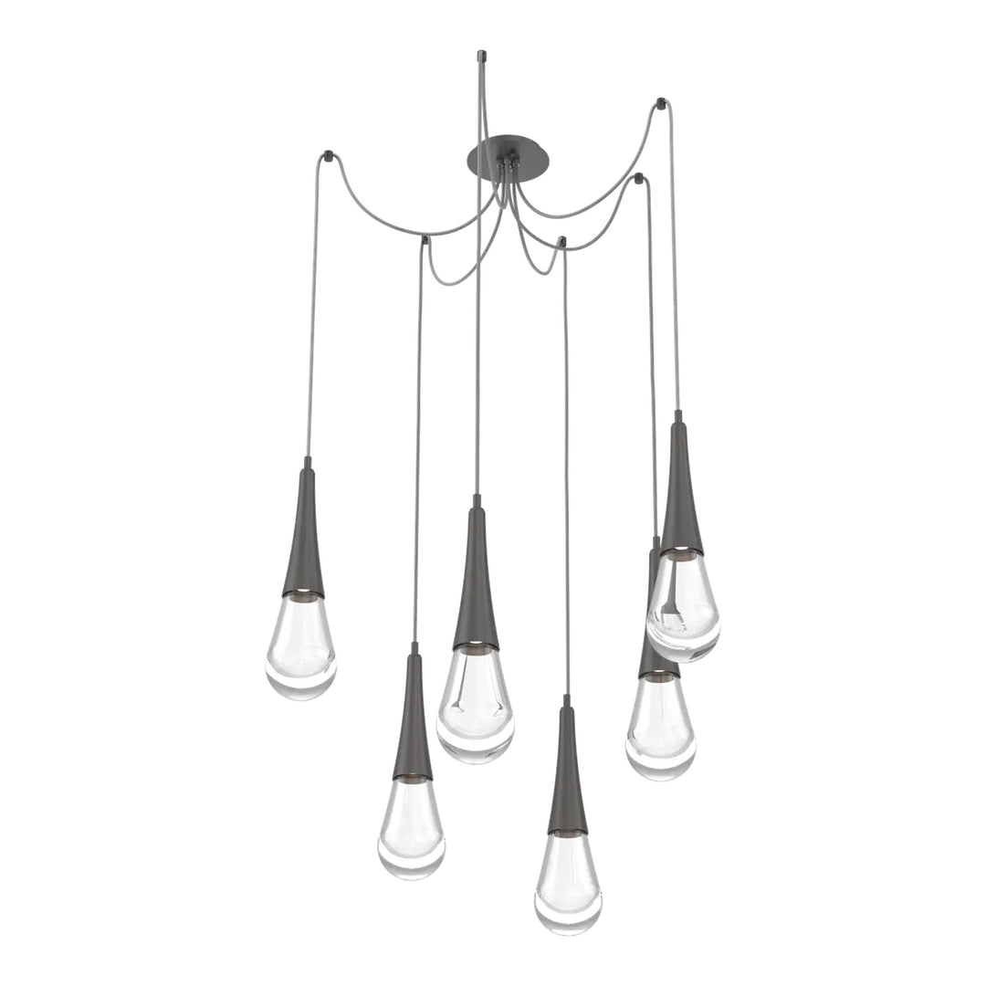 Raindrop Swag Chandelier by Hammerton Studio 6 Lights in Graphite with Clear glass on adjustable cord