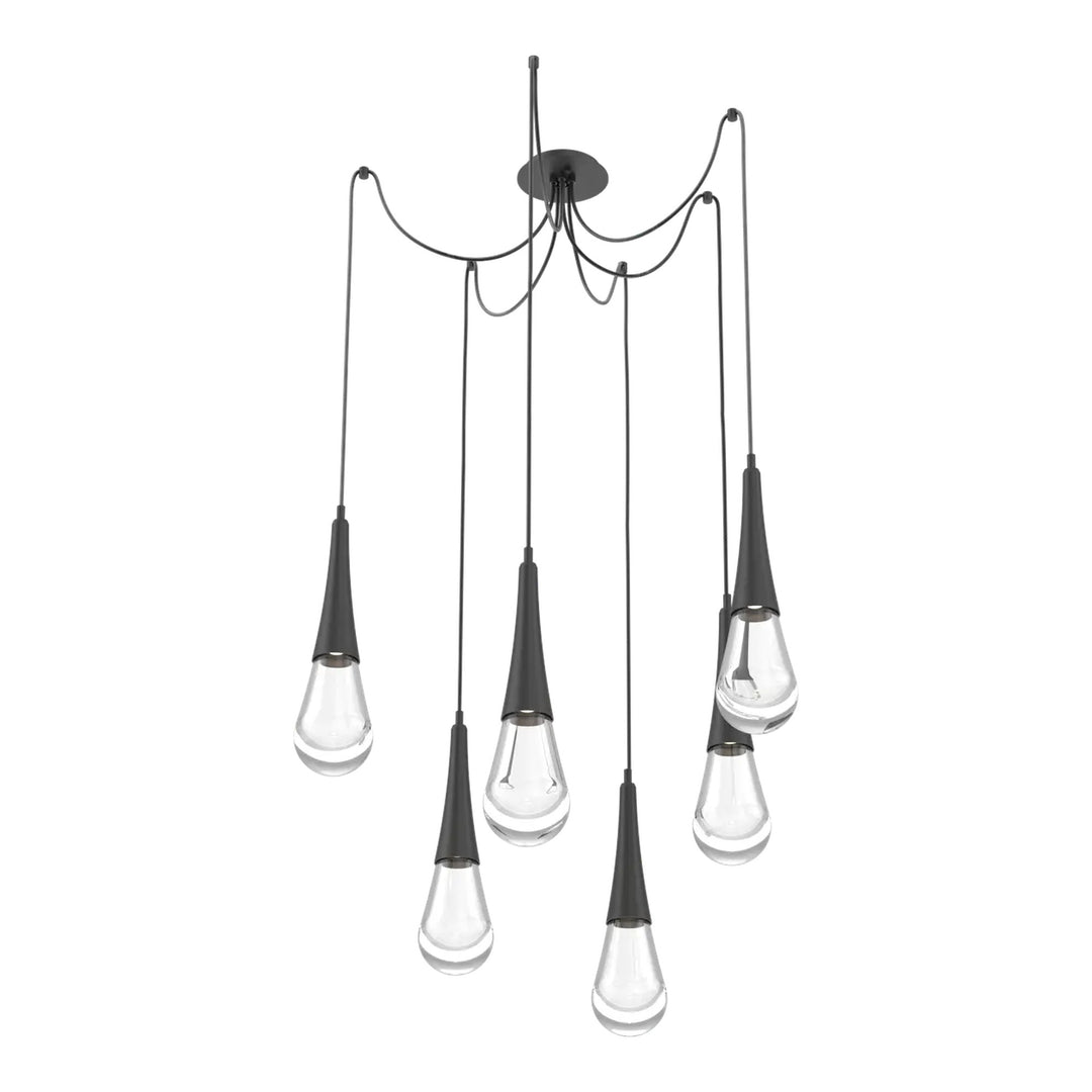 Raindrop Swag Chandelier by Hammerton Studio 6 Lights in Matte Black with Clear glass on adjustable cord