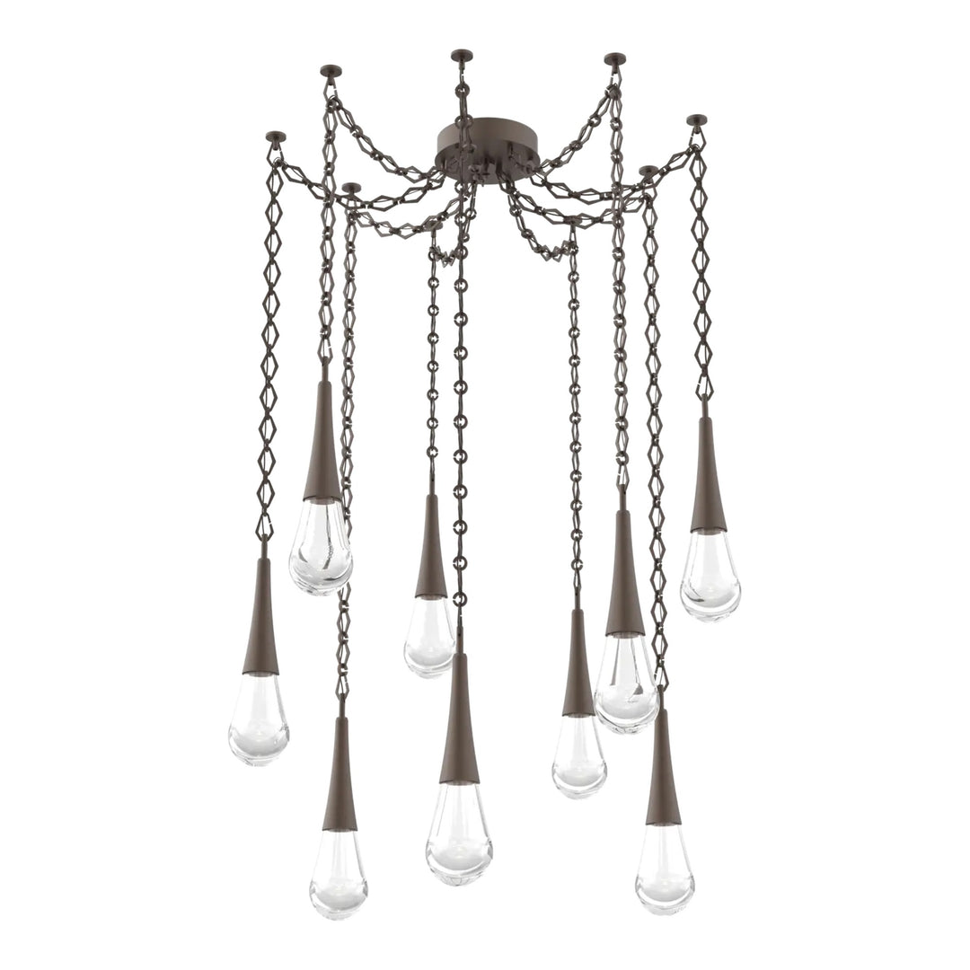 Raindrop Swag Chandelier by Hammerton Studio 9 Lights in Flat Bronze with Clear glass on chain