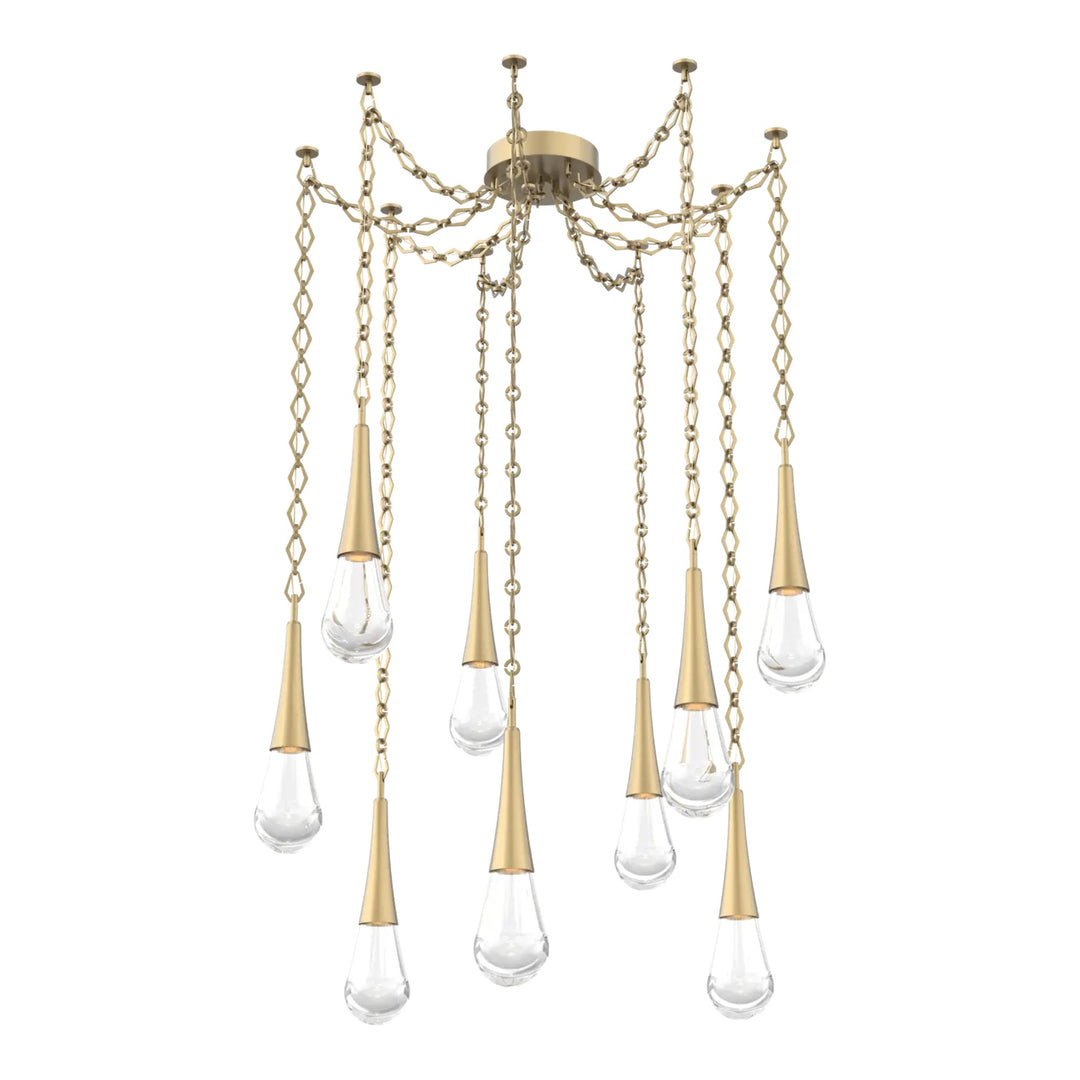 Raindrop Swag Chandelier by Hammerton Studio 9 Lights in Gilded Brass with Clear glass on chain