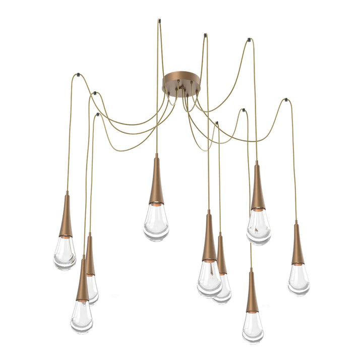 Raindrop Swag Chandelier by Hammerton Studio 9 Lights in Novel Brass with Clear glass on adjustable cord