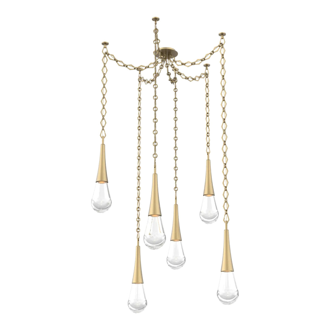 Raindrop Swag Chandelier by Hammerton Studio 6 Lights in Gilded Brass with Clear glass on chain