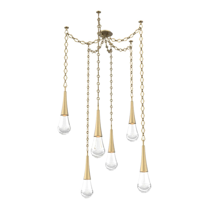 Raindrop Swag Chandelier by Hammerton Studio 6 Lights in Gilded Brass with Clear glass on chain