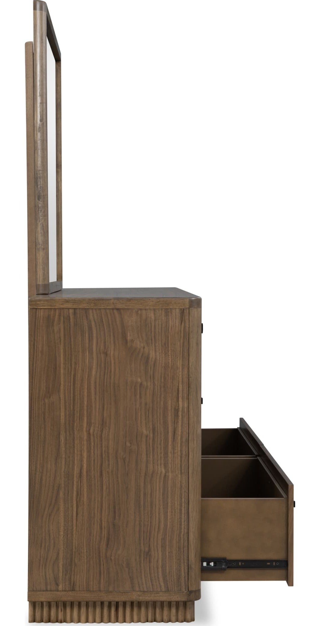 Ravelle Dresser in Walnut Grove — side view with the matching mirror (sold separately)