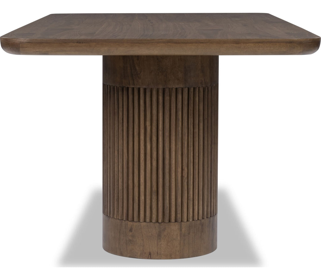 Ravelle Fixed Dining Table in Walnut Grove — product view on a white background