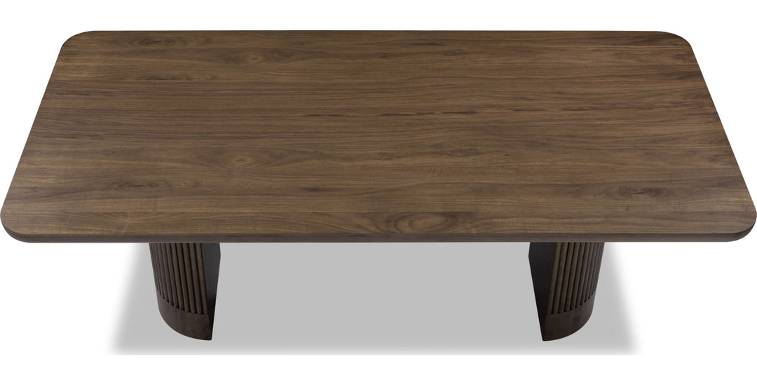 Ravelle Fixed Dining Table in Walnut Grove — product view on a white background