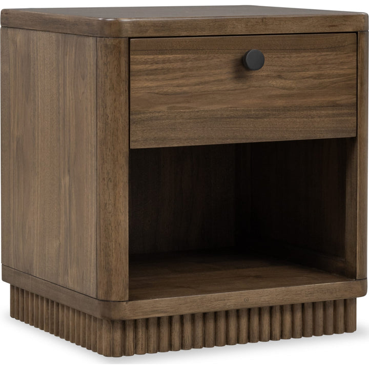 Ravelle One Drawer Nightstand in Walnut Grove — on a white background