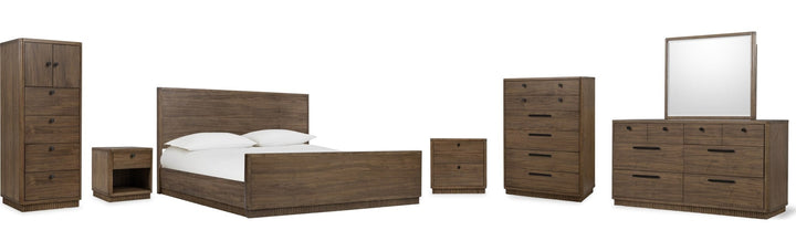Ravelle One Drawer Nightstand in Walnut Grove — shown with the matching bedroom group (sold separately)