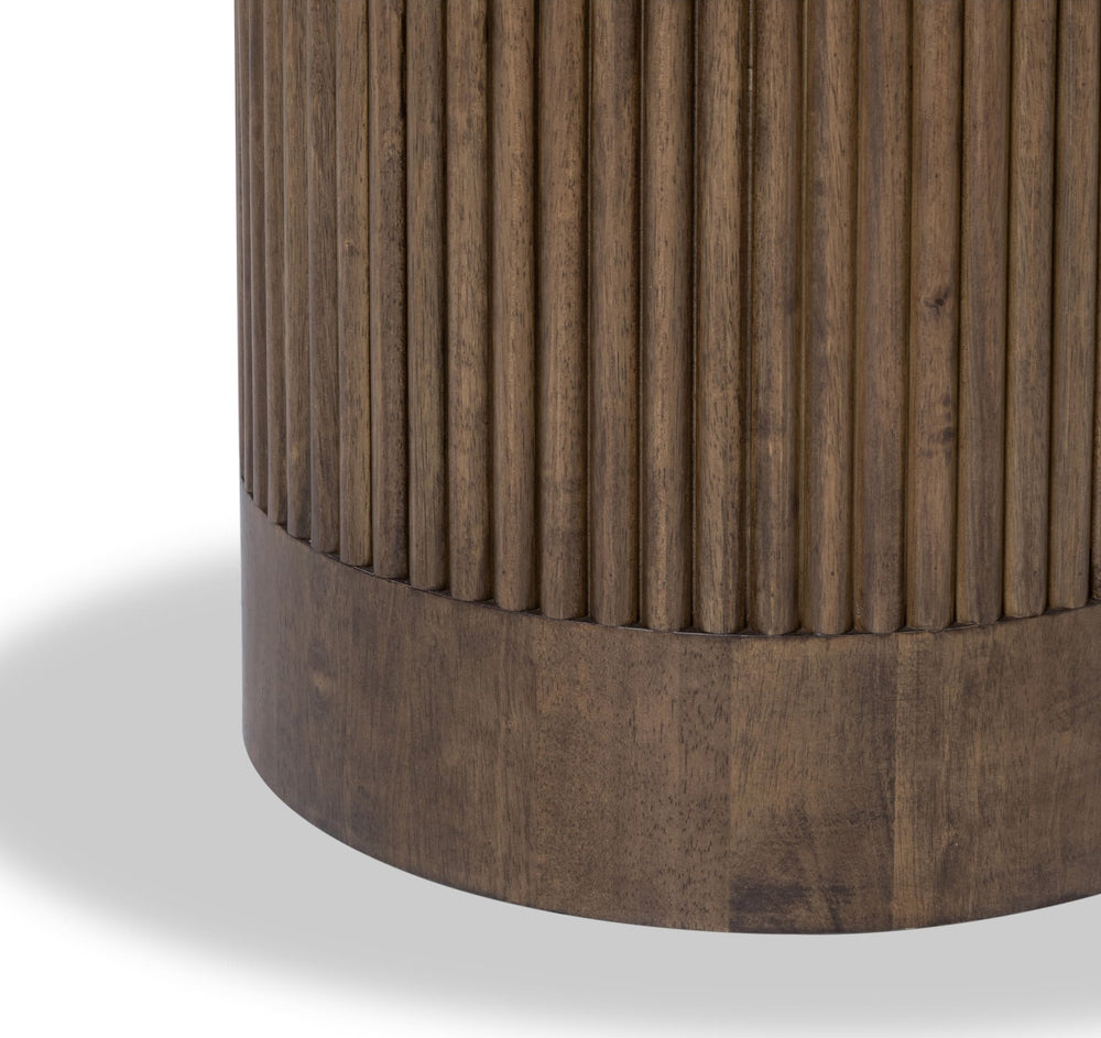 Ravelle Round Dining Table in Walnut Grove — lifestyle photo