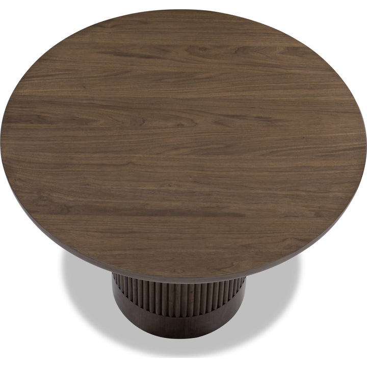 Ravelle Round Dining Table in Walnut Grove — product view on a white background