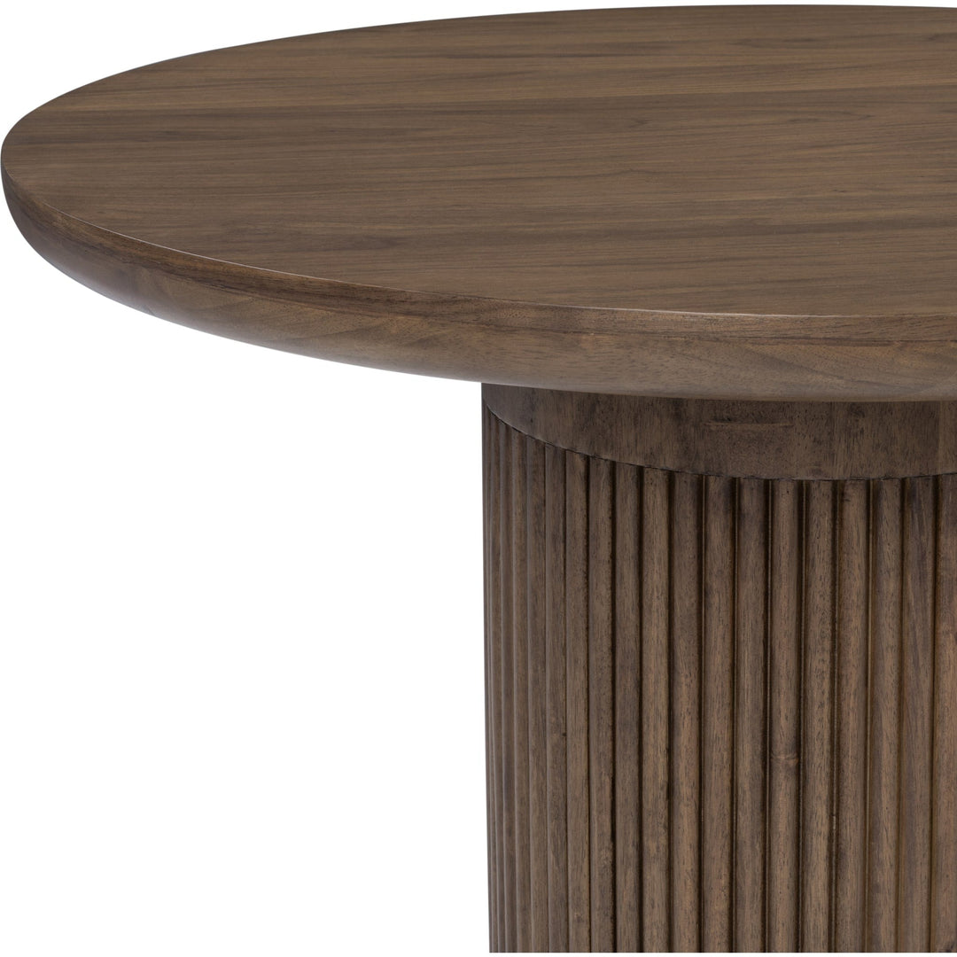 Ravelle Round Dining Table in Walnut Grove — product view on a white background