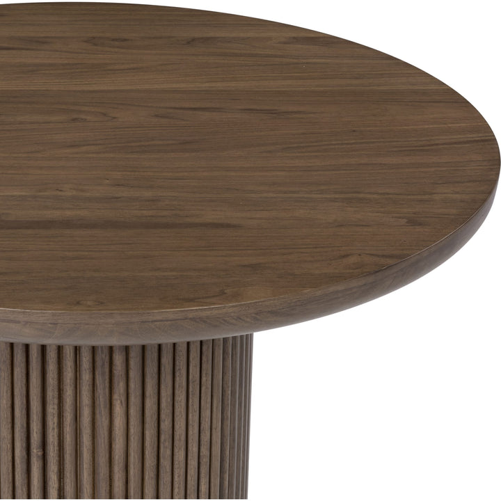 Ravelle Round Dining Table in Walnut Grove — product view on a white background