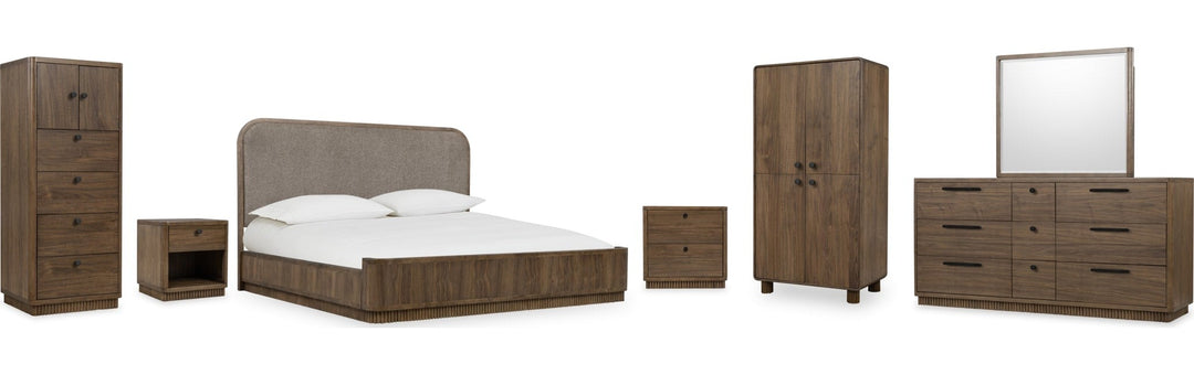 Ravelle Six Drawer Chest in Walnut Grove — shown with the matching bedroom group (sold separately)