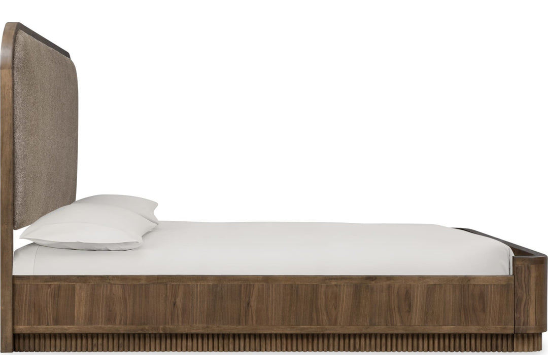 Ravelle Upholstered Bed — white background, side profile