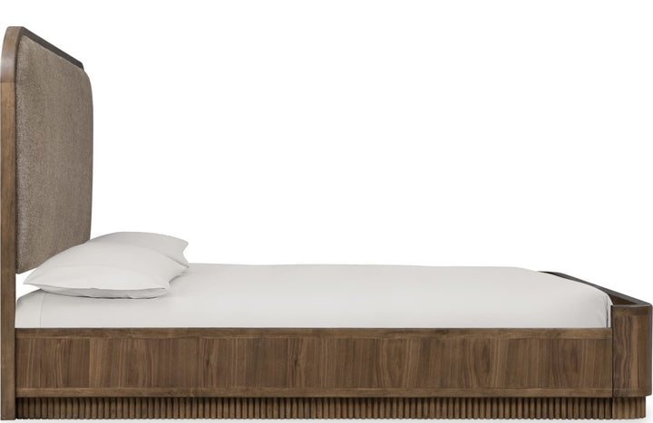 Ravelle Upholstered Bed — white background, side profile