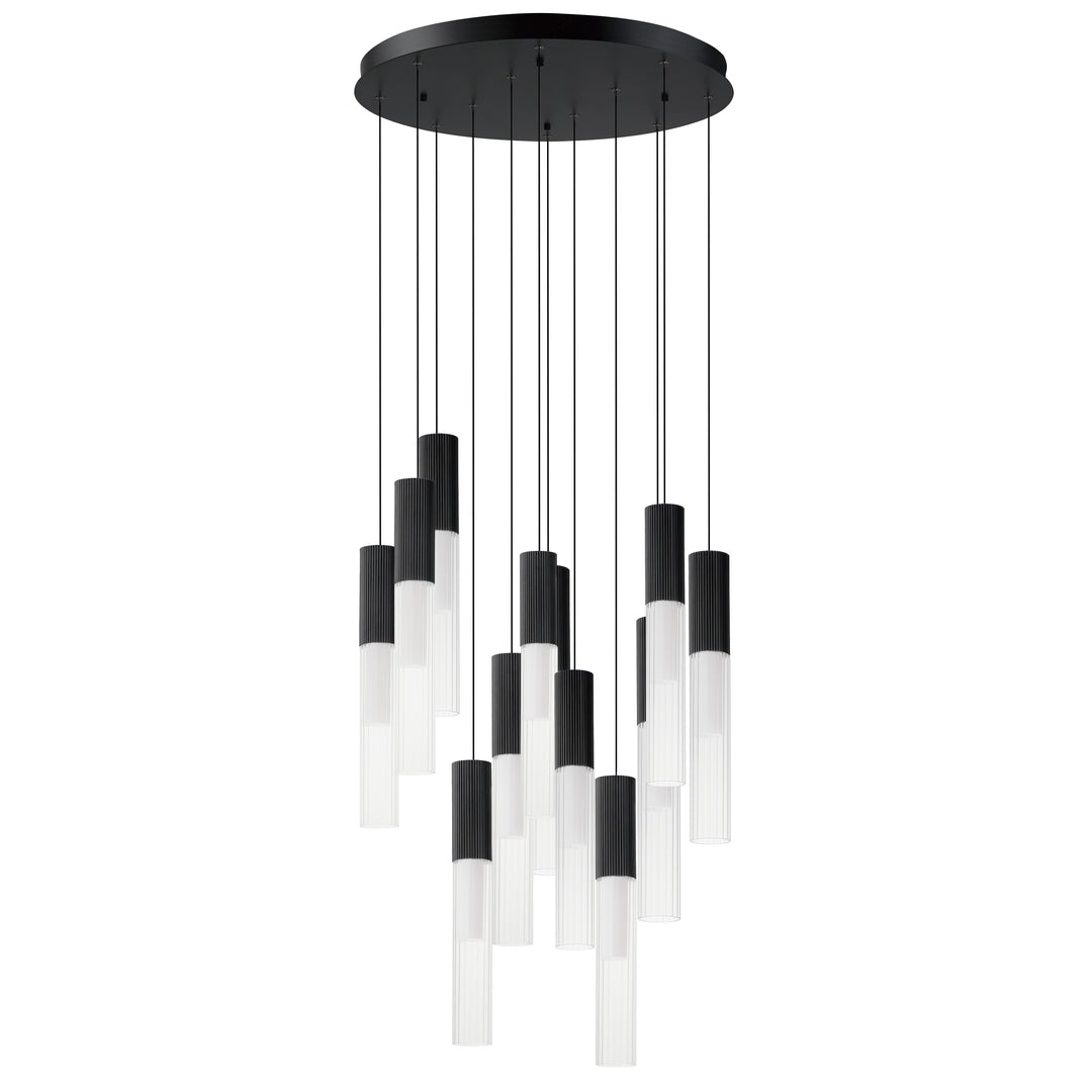 Reeds 12-Light LED Pendant by ET2 Lighting in Black, front view