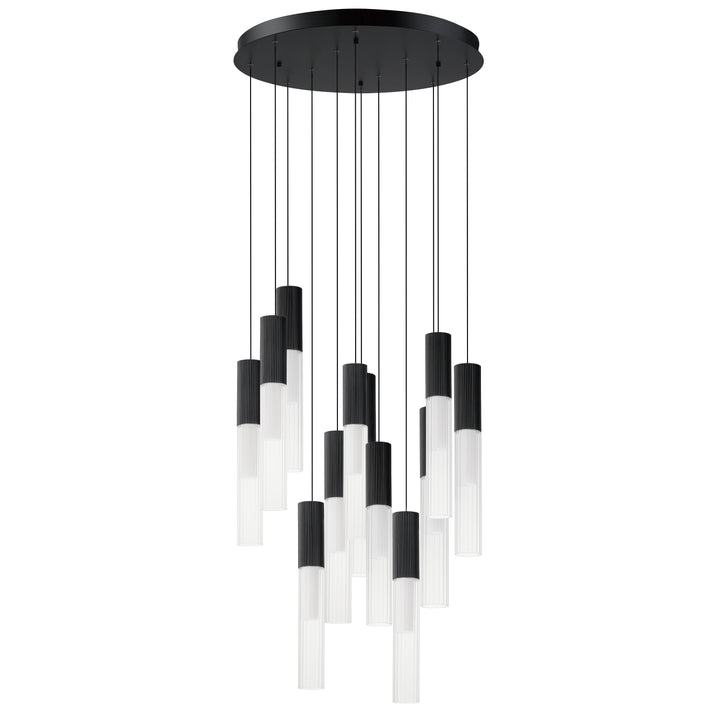 Reeds 12-Light LED Pendant by ET2 Lighting in Black, front view