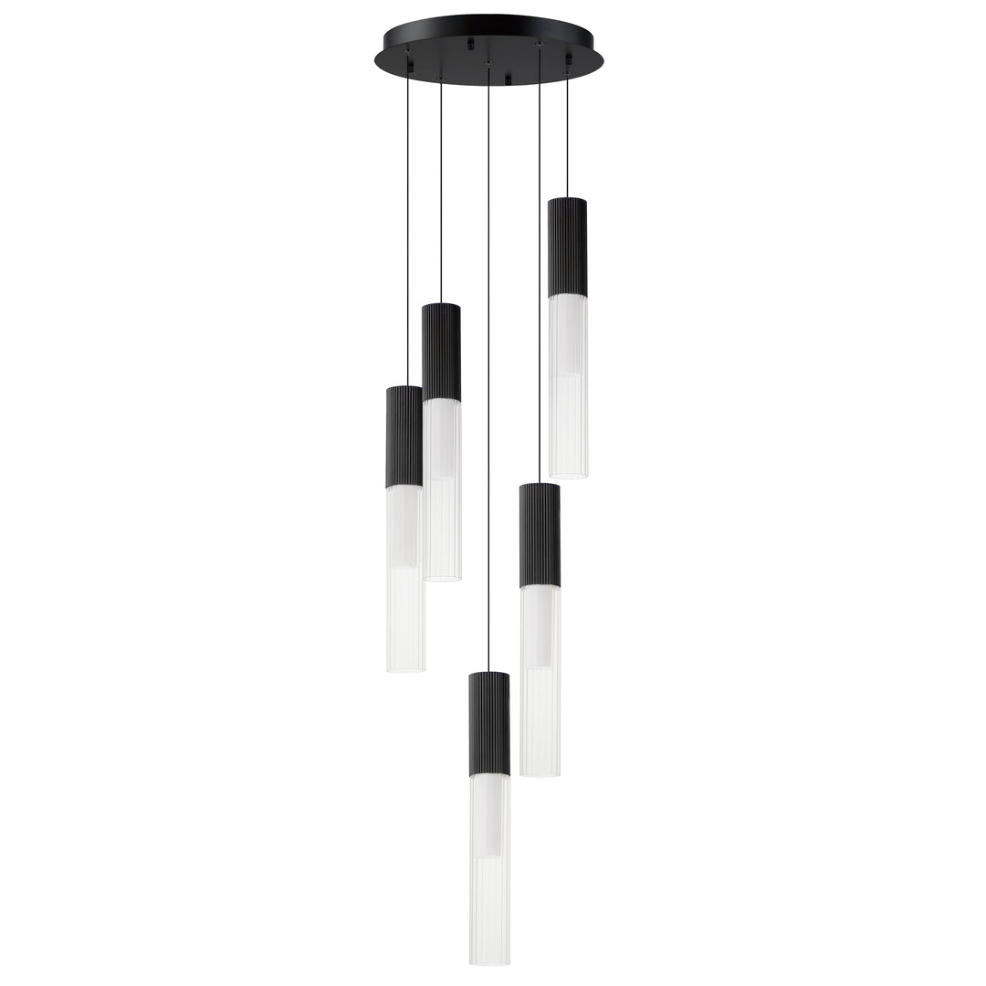 Reeds 5-Light LED Pendant by ET2 Lighting in Black, front view