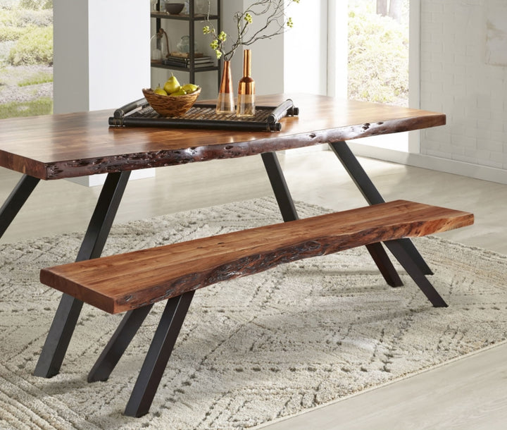 Reese Live Edge Dining Bench in Natural Acacia — lifestyle photo