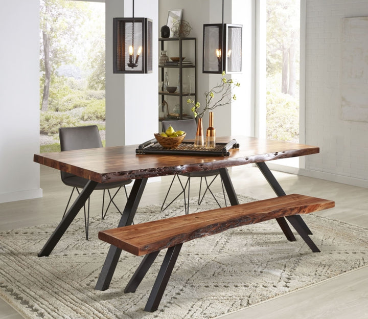 Reese Live Edge Dining Bench in Natural Acacia — lifestyle photo