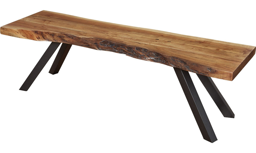 Reese Live Edge Dining Bench in Natural Acacia — product view on a white background