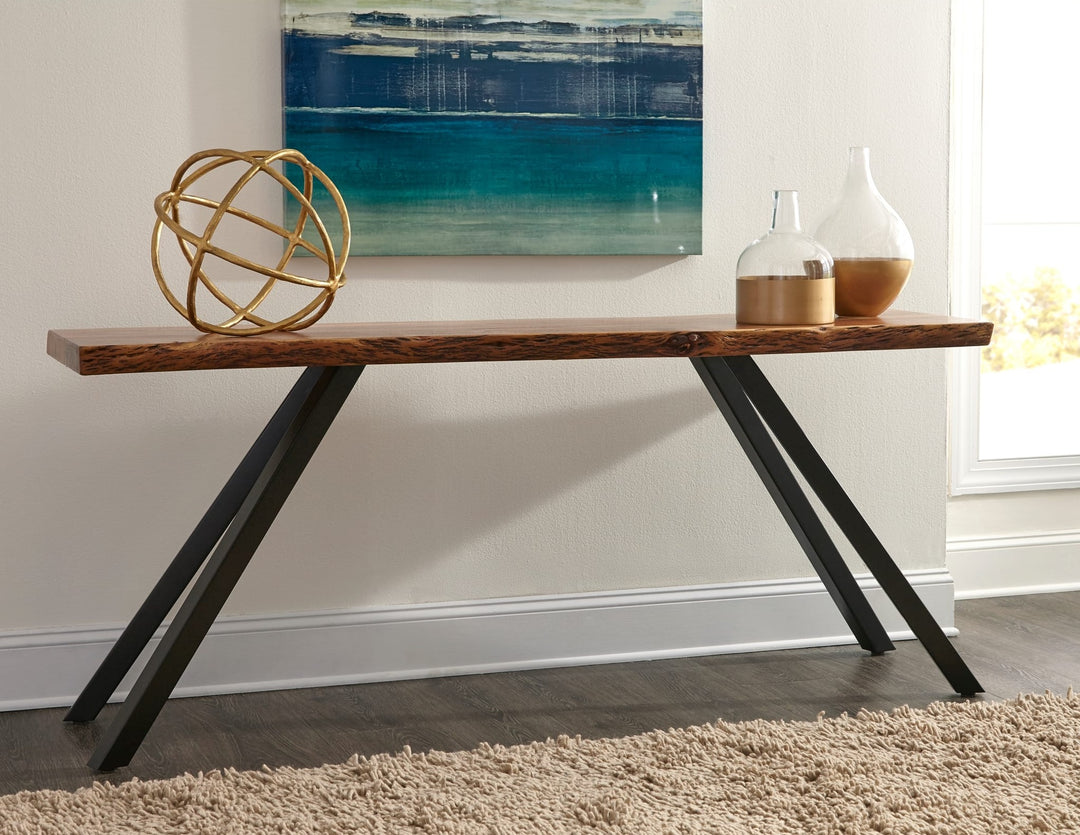 Reese Live Edge Solid Wood Console Table in Natural Acacia — lifestyle photo