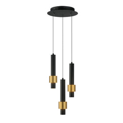 Reveal 3-Light LED Pendant by ET2 Lighting in Black / Gold, front view