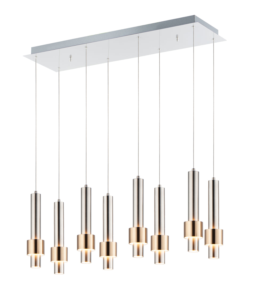 Reveal 8-Light LED Pendant by ET2 Lighting in Satin Nickel / Satin Brass finish