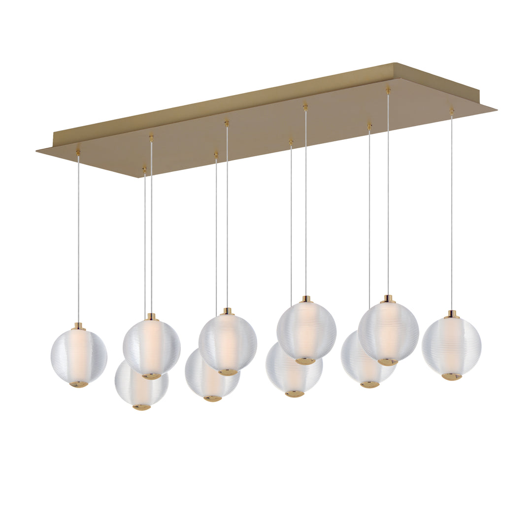 Rhythm 10-Light LED Pendant by ET2 Lighting in Gold, front view