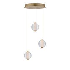 Rhythm 3-Light LED Pendant by ET2 Lighting in Gold, front view