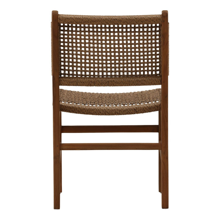 Delmar Wicker and Teak Outdoor Dining Chair, Light Brown Rustic, back view