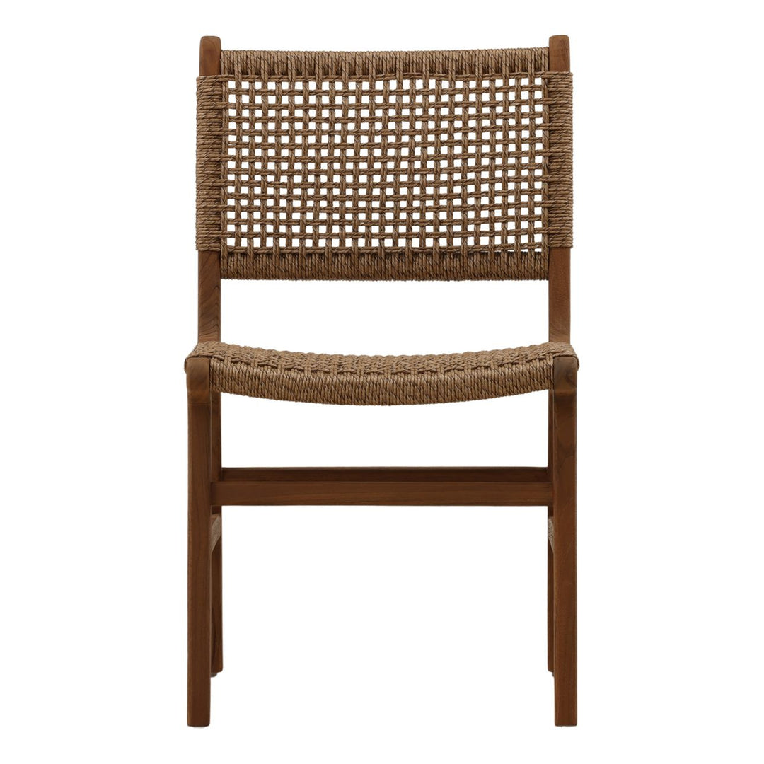 Delmar Wicker and Teak Outdoor Dining Chair, Light Brown Rustic, front view